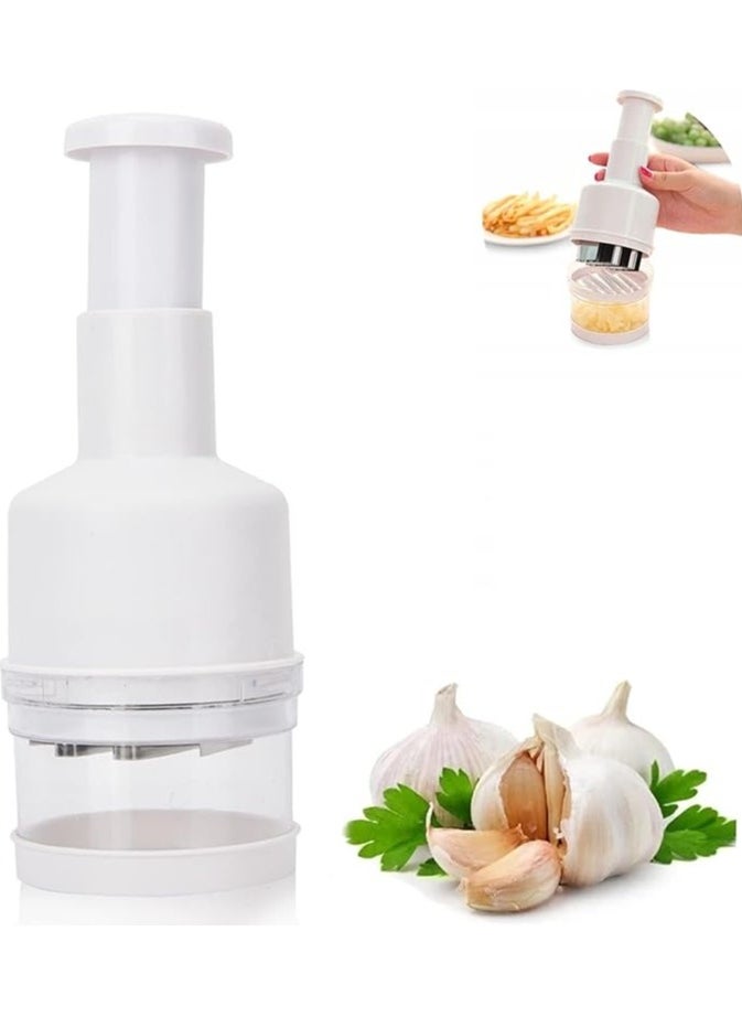 Generic - Khazna Manual Vegetable Chopper, Fruit Chopper, Garlic Chopper, Hand Press Chopper for Onion, Garlic, Nut, Manual Food Chopper for Kitchen, Dishwasher Safe (White) - Image 1