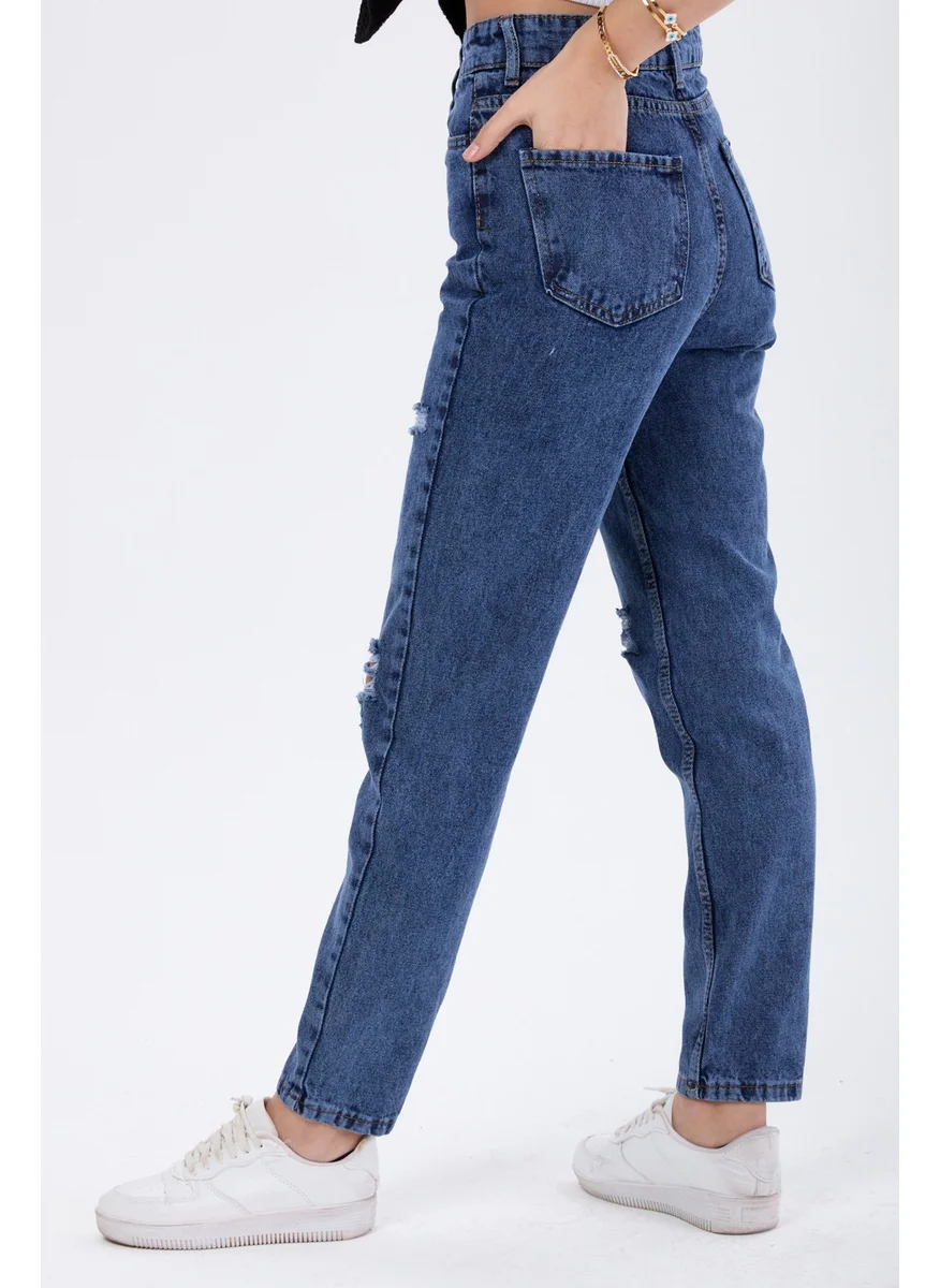 Tofisa 23810-DARK-BLUE Mom Jeans Laser Jeans