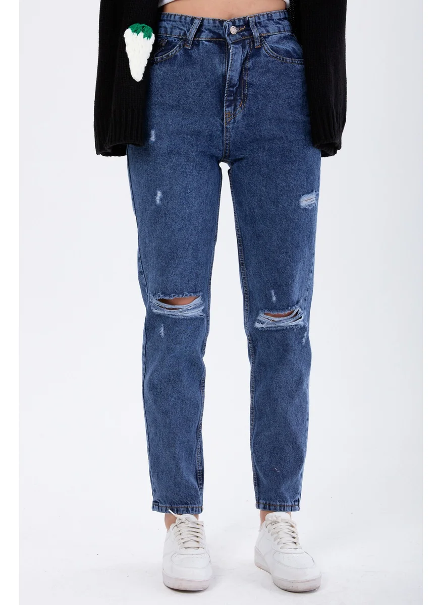 Tofisa 23810-DARK-BLUE Mom Jeans Laser Jeans