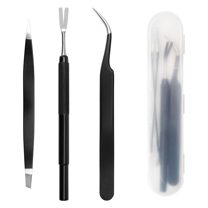 COITEK 3 in 1 Tick Remover Kit, Black Tick Remover Tweezers Stainless Steel Tick Remover Tools Set for Pet Dog, Cat, Human with Storage Box (Black) - Image 1