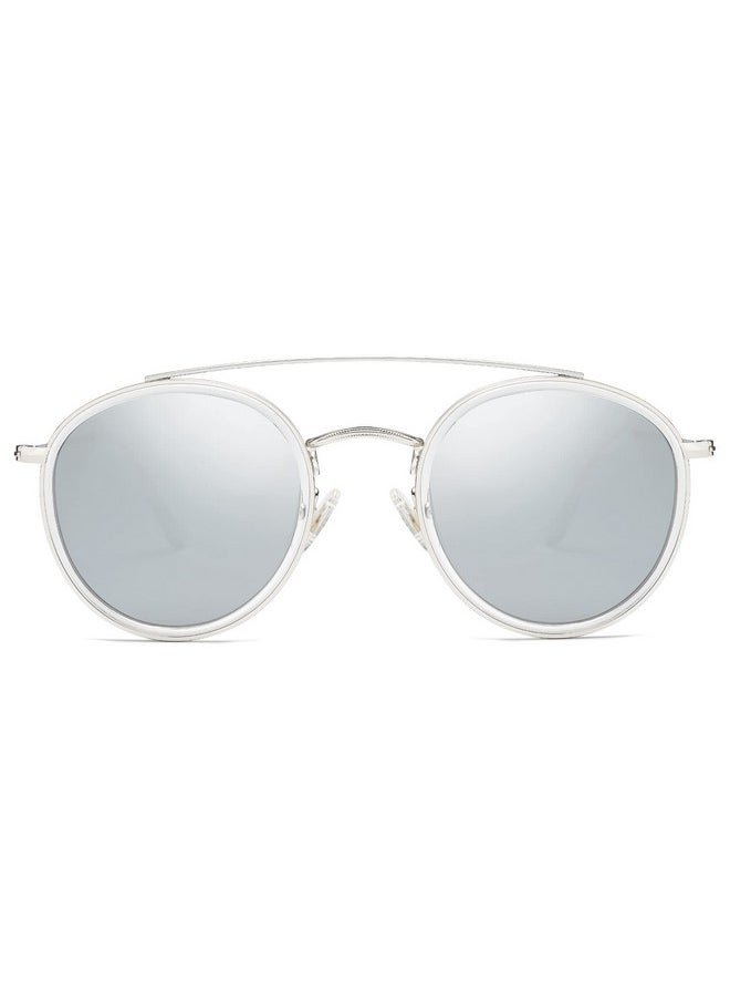 Sojos Retro Vintage Round Polarized Sunglasses For Women Men Small Double Bridge Circle Sunnies Sj1104, Silver/Silver  - Image 1