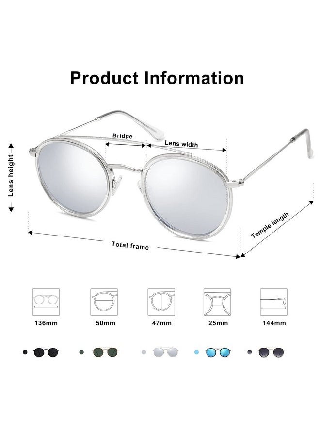 Sojos Retro Vintage Round Polarized Sunglasses For Women Men Small Double Bridge Circle Sunnies Sj1104, Silver/Silver  - Image 4