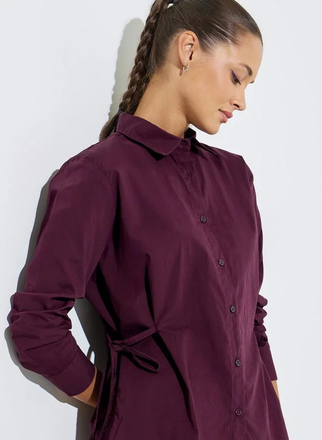 Burgundy Solid Tie-Up Waist Details Regular Fit Shirt