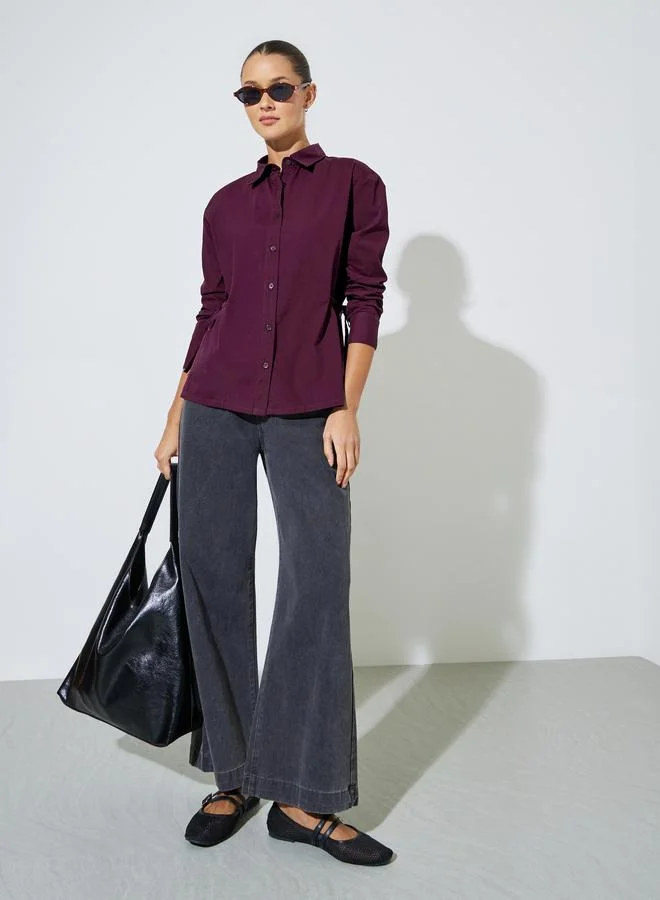 Styli Burgundy Solid Tie-Up Waist Details Regular Fit Shirt