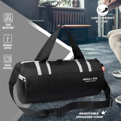 WORLD STAR Trendy Gym Duffle Bag for Men & Women – Waterproof Sports Bag with Shoe Compartment & Adjustable Strap – Versatile Travel & Training Gear (Sleek Black) - Image 4