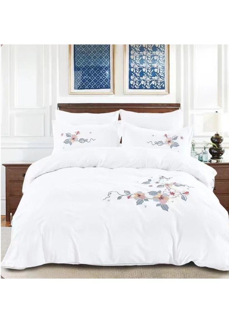 طقم لحاف مقاس كينج، 6 قطع، تصميم مطرز، لحاف مقاس 220x240 سم، شرشف مطاطي مقاس 200x200 سم، غطاء وسادة مقاس 50x75 سم