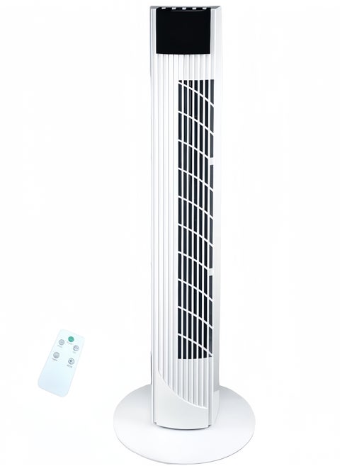 Tower Fan with Remote, 90° Oscillation Bladeless Standing Fan,27ft/s High-Speed 34dB Quiet Floor Fan Pedestal Fans with 3 Speeds, 3 Modes, 12H Timer，Temperature LED Display White