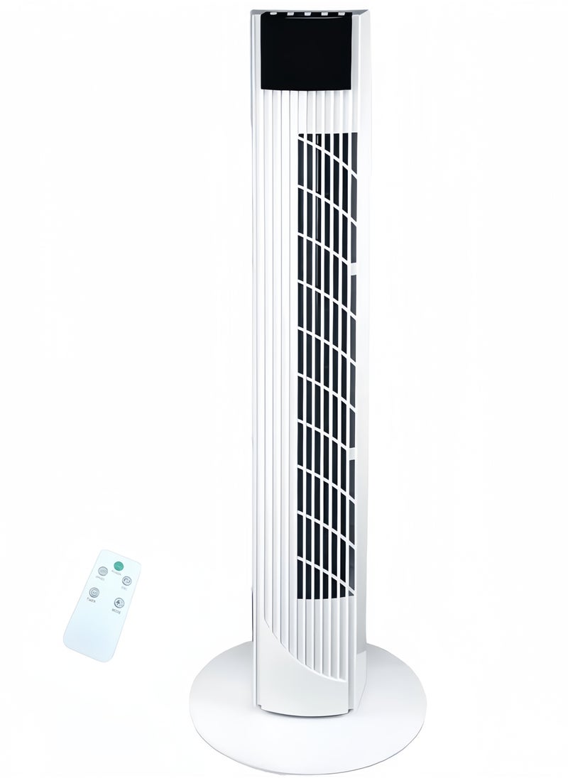 Tower Fan with Remote, 90° Oscillation Bladeless Standing Fan,27ft/s High-Speed 34dB Quiet Floor Fan Pedestal Fans with 3 Speeds, 3 Modes, 12H Timer，Temperature LED Display White