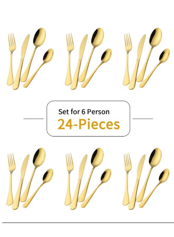 24-Piece Stainless Steel Cutlery Set for 6 People (6 Knives, 6 Forks, 6 Spoons, 6 Teaspoons) - Corrosion-Resistant, Ergonomic Handles, Dishwasher Safe - Image 3