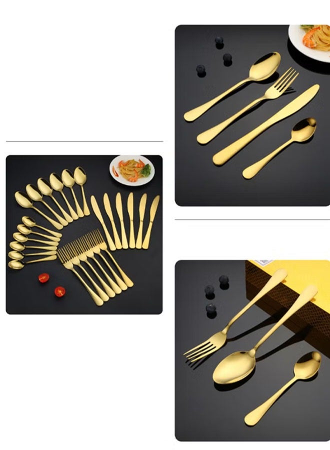 24-Piece Stainless Steel Cutlery Set for 6 People (6 Knives, 6 Forks, 6 Spoons, 6 Teaspoons) - Corrosion-Resistant, Ergonomic Handles, Dishwasher Safe - Image 4