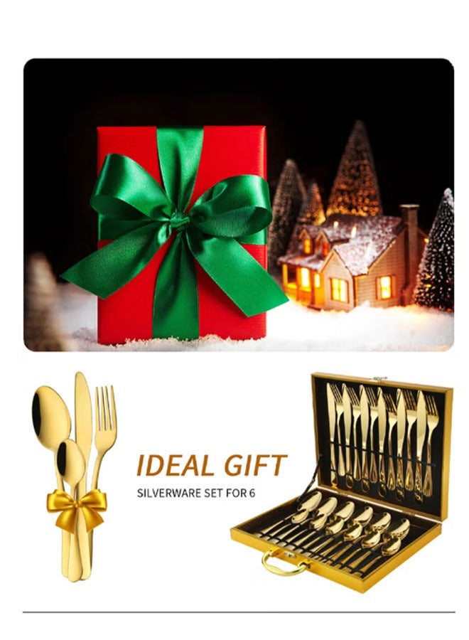 24-Piece Stainless Steel Cutlery Set for 6 People (6 Knives, 6 Forks, 6 Spoons, 6 Teaspoons) - Corrosion-Resistant, Ergonomic Handles, Dishwasher Safe - Image 5