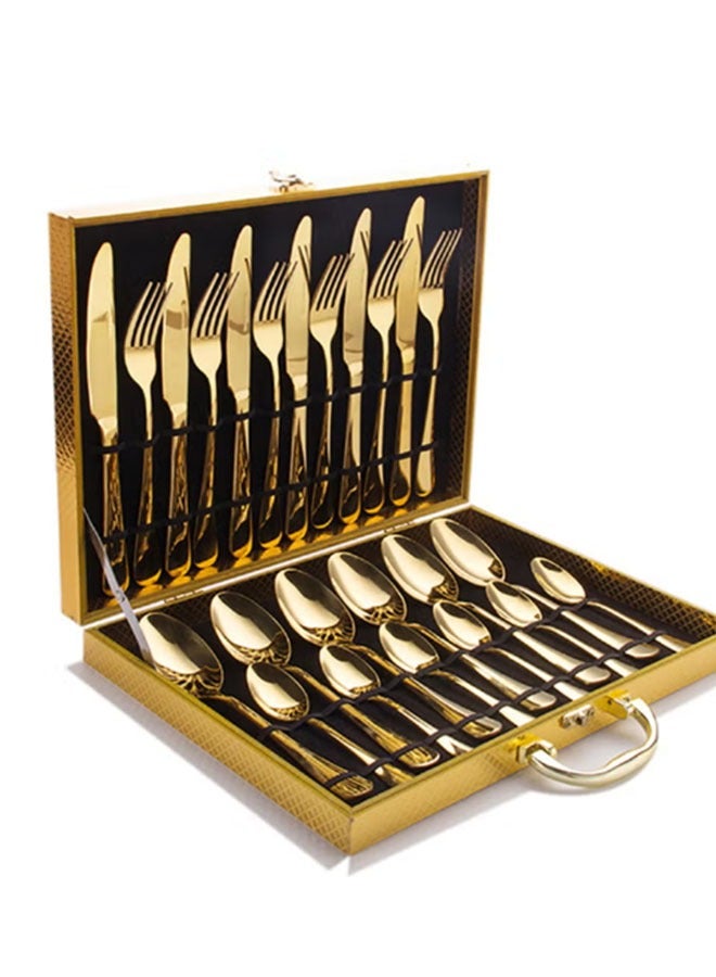 24-Piece Stainless Steel Cutlery Set for 6 People (6 Knives, 6 Forks, 6 Spoons, 6 Teaspoons) - Corrosion-Resistant, Ergonomic Handles, Dishwasher Safe - Image 1
