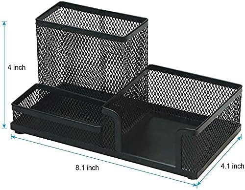 VIUJUH Desk Pencil Holders Desk Organizer Office Supplies Caddy with Sticky Notes Holder for Office School Home 3 Compartments Black - Image 2