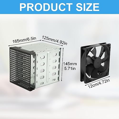 LVOERTUIG Hard Drive Cage, Stainless Steel Hard Drive Rack with Cooling Fan, 5.25" to 5X3.5 Rack for Computer, Hard Drive Cage Adapter Rack Bracket(Silver) - Image 2