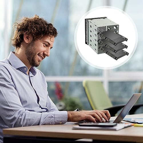 LVOERTUIG Hard Drive Cage, Stainless Steel Hard Drive Rack with Cooling Fan, 5.25" to 5X3.5 Rack for Computer, Hard Drive Cage Adapter Rack Bracket(Silver) - Image 5