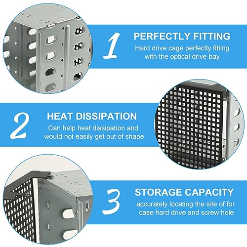 LVOERTUIG Hard Drive Cage, Stainless Steel Hard Drive Rack with Cooling Fan, 5.25" to 5X3.5 Rack for Computer, Hard Drive Cage Adapter Rack Bracket(Silver) - Image 4