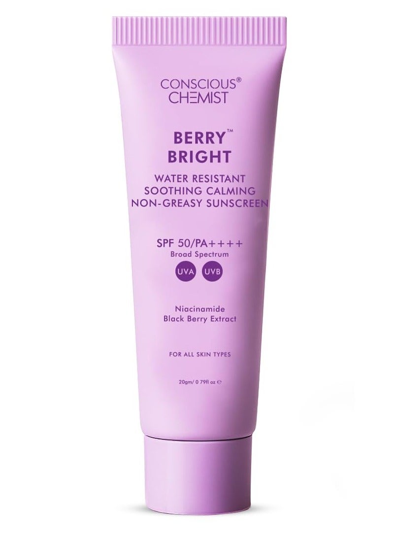 Conscious Chemist® Sunscreen SPF 50 PA++++ | 20g | For Oily Skin, Gel Sunscreen, Niacinamide Sunscreen with Black Berry Extract, Hybrid Lightweight, Water Resistant, All Skin Types - Berry Bright