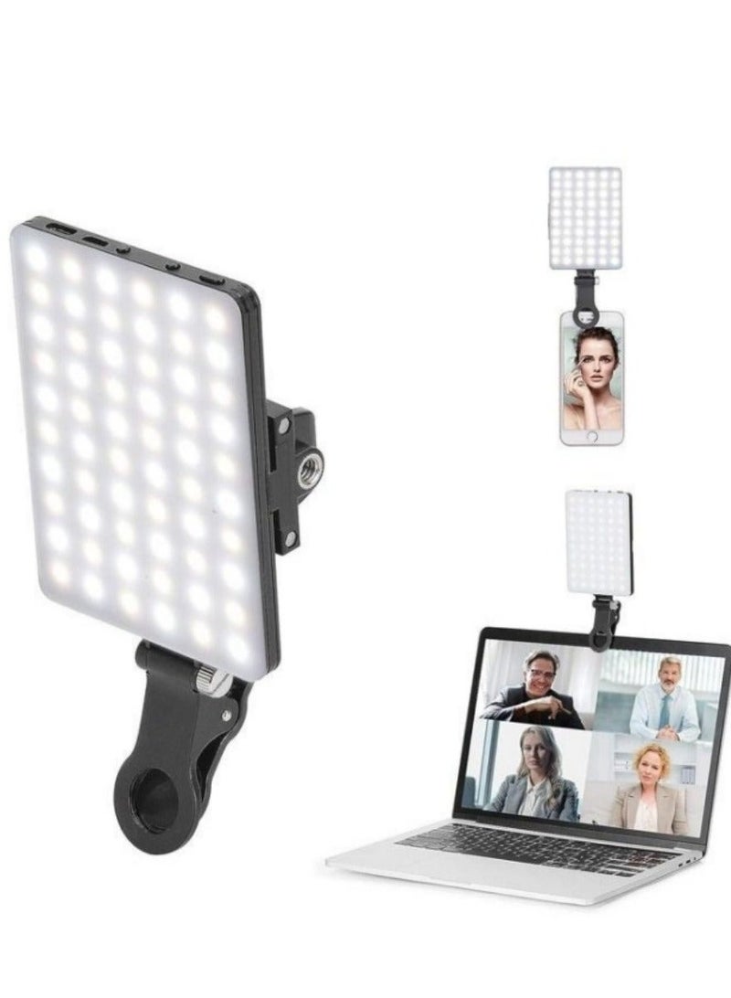60-LED Selfie Light Rechargeable with Dual Clips - 3 Light Modes & 10 Brightness Levels, 2000mAh Battery Clip-On Video Light for Smartphones (iPhone/Android), Tablets, Laptops - Perfect for Makeup, Vlogs, Zoom Calls - Image 3