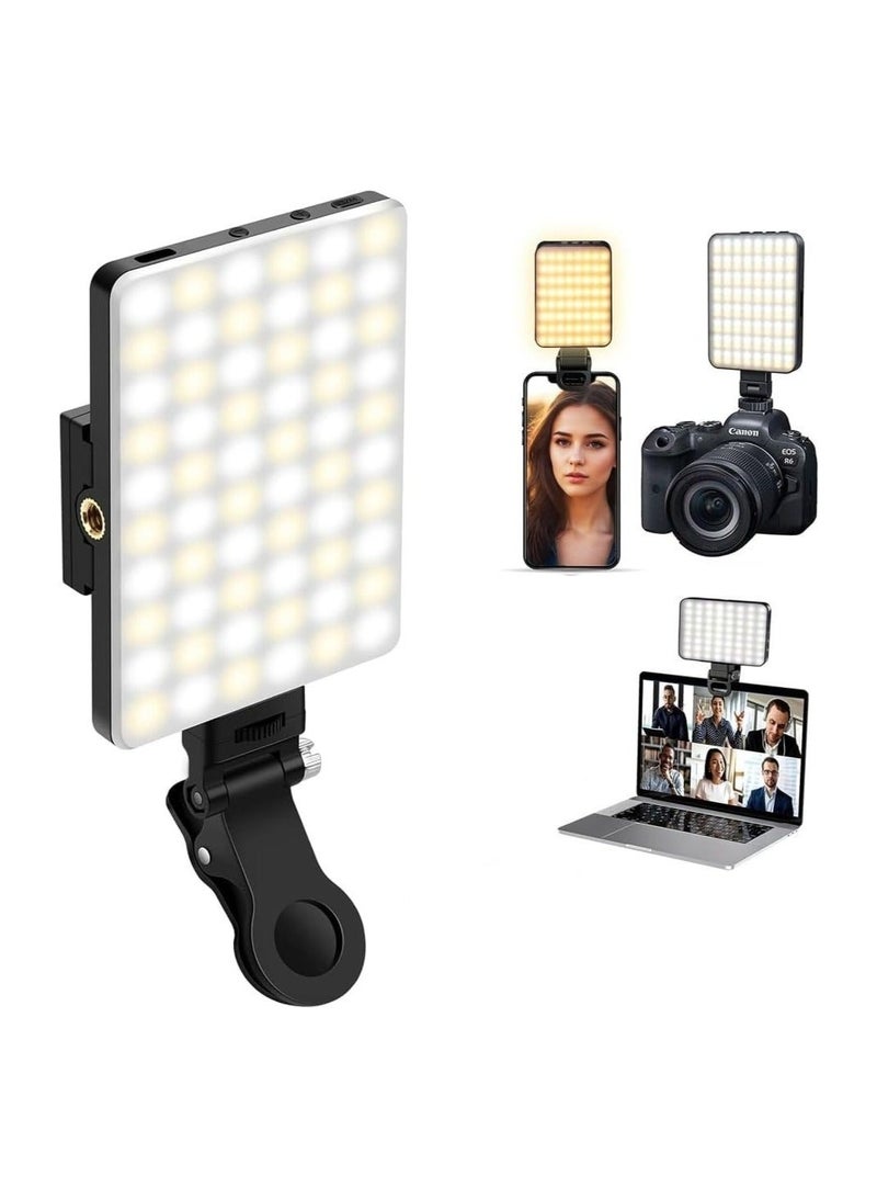 60-LED Selfie Light Rechargeable with Dual Clips - 3 Light Modes & 10 Brightness Levels, 2000mAh Battery Clip-On Video Light for Smartphones (iPhone/Android), Tablets, Laptops - Perfect for Makeup, Vlogs, Zoom Calls - Image 1