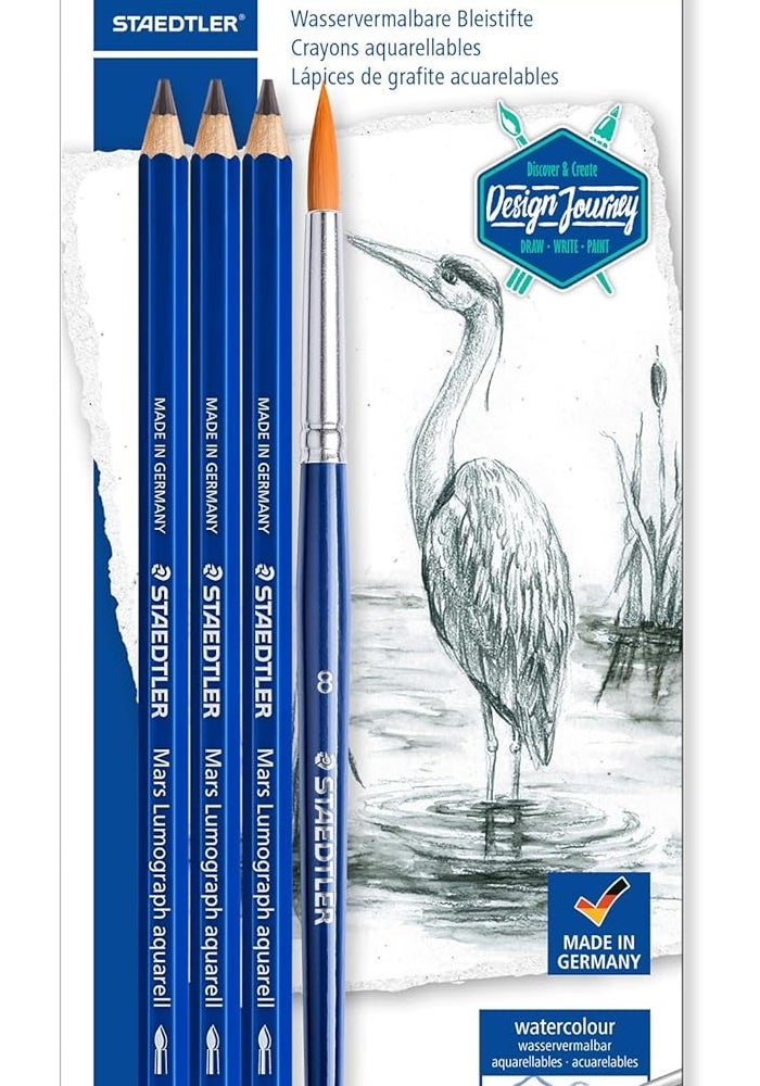 STAEDTLER Watercolour Graphite Pencils Set with Brush - 4B, 6B, 8B - Image 1