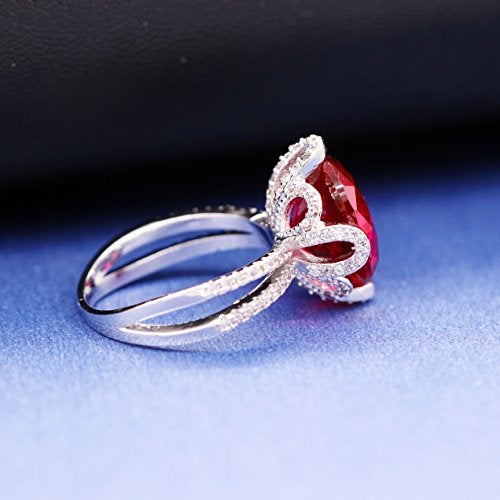 Uloveido Pretty Red Flower Solitaire Spilt Shank Ring Cushion Cut for Wife Women on Wedding Valentine's Day RJ212-10 - Image 5