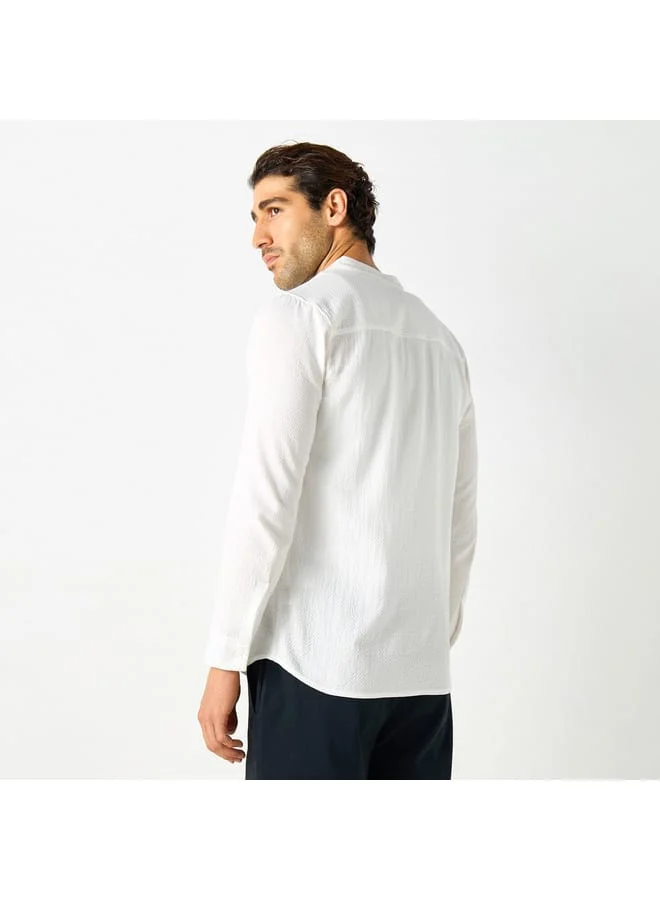 Iconic Iconic Textured Shirt with Mandarin Collar and Long Sleeves