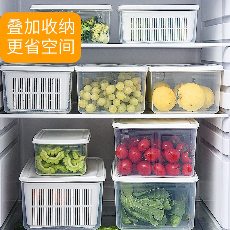 Double-Layer Draining Vegetable And Fruit Refrigerator Special Crisper Food-Grade Household Fruit And Vegetable Storage Box Plastic Sealing Lid - Image 2