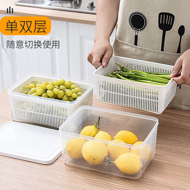 Double-Layer Draining Vegetable And Fruit Refrigerator Special Crisper Food-Grade Household Fruit And Vegetable Storage Box Plastic Sealing Lid - Image 3