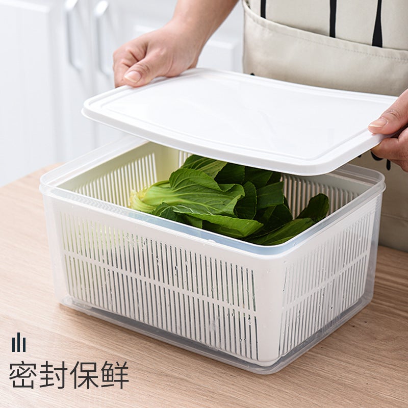 Double-Layer Draining Vegetable And Fruit Refrigerator Special Crisper Food-Grade Household Fruit And Vegetable Storage Box Plastic Sealing Lid - Image 4