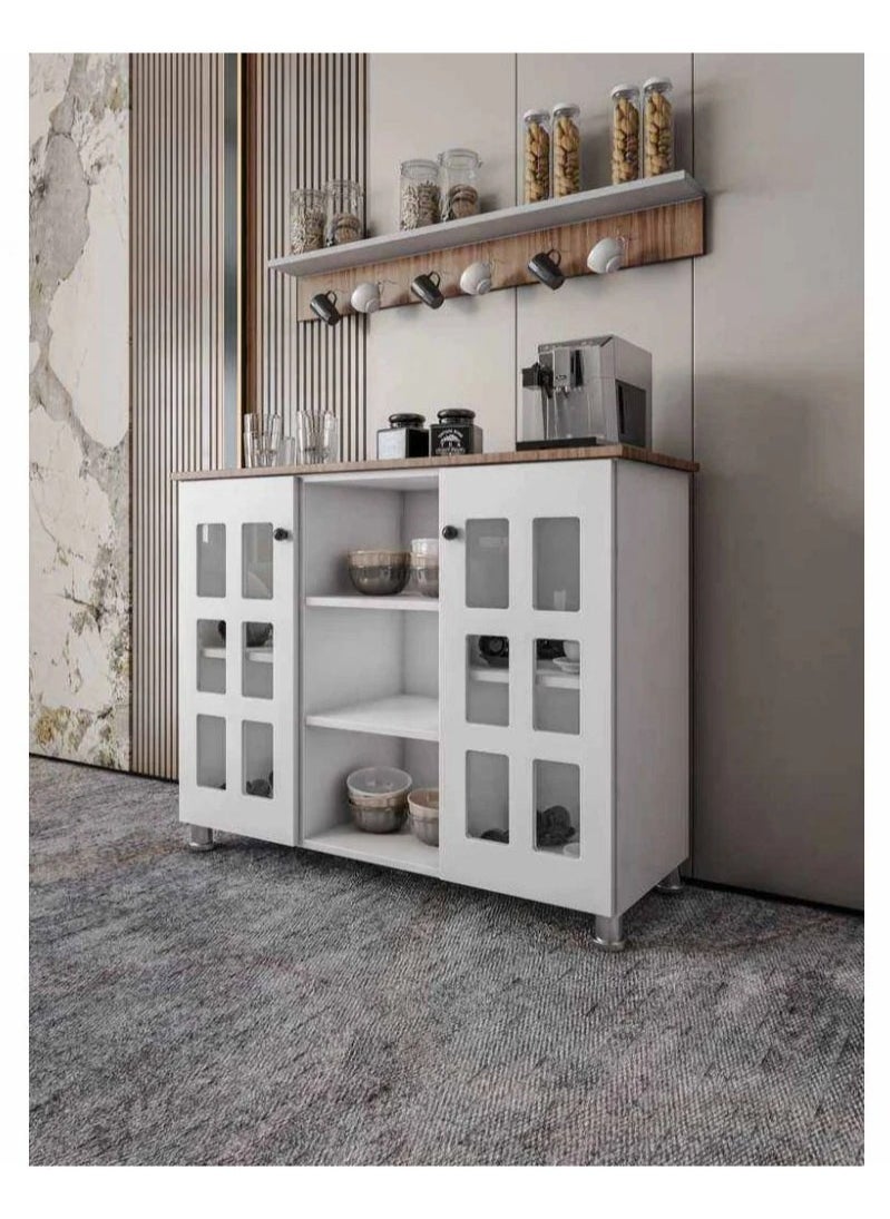 AGD Multi-Purpose Coffee Corner Storage Cabinet, Kitchen Side Cabinet with Shelves and Doors, Microwave Oven Holder, Kitchen Organizer for Utensils, Fruits and Vegetables  - Image 5