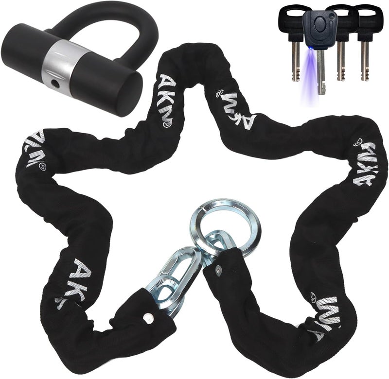 AKM Anti-Theft Motorcycle Chain Lock 180cm/6ft Heavy Duty Bike Chain Lock Durable 12mm Thick Security Bicycle Chain Lock with 4Keys 16mm U Lock Disc Lock for Motorcycles,Containers,Trailers,ATV - Image 1
