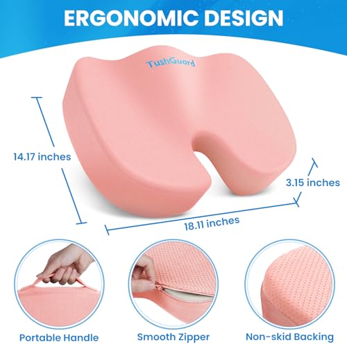 TushGuard Seat Cushion for Office Chair Memory Foam NonSlip Cushion Back Relief Chair Pad Butt Pillow for Office Chair Car Computer Desk Pink - Image 3