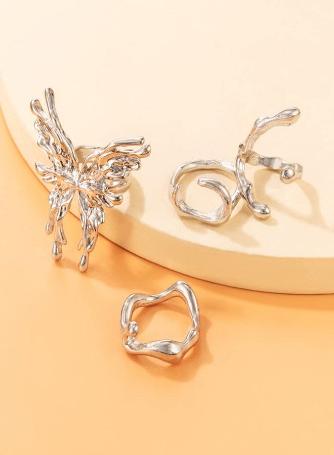Chargances 4pcs Punk Large Butterfly Finger Rings Vintage Silver Stackable Butterfly Knuckle Rings Fahsion Irregular Shape Mid Rings for Women - Image 4