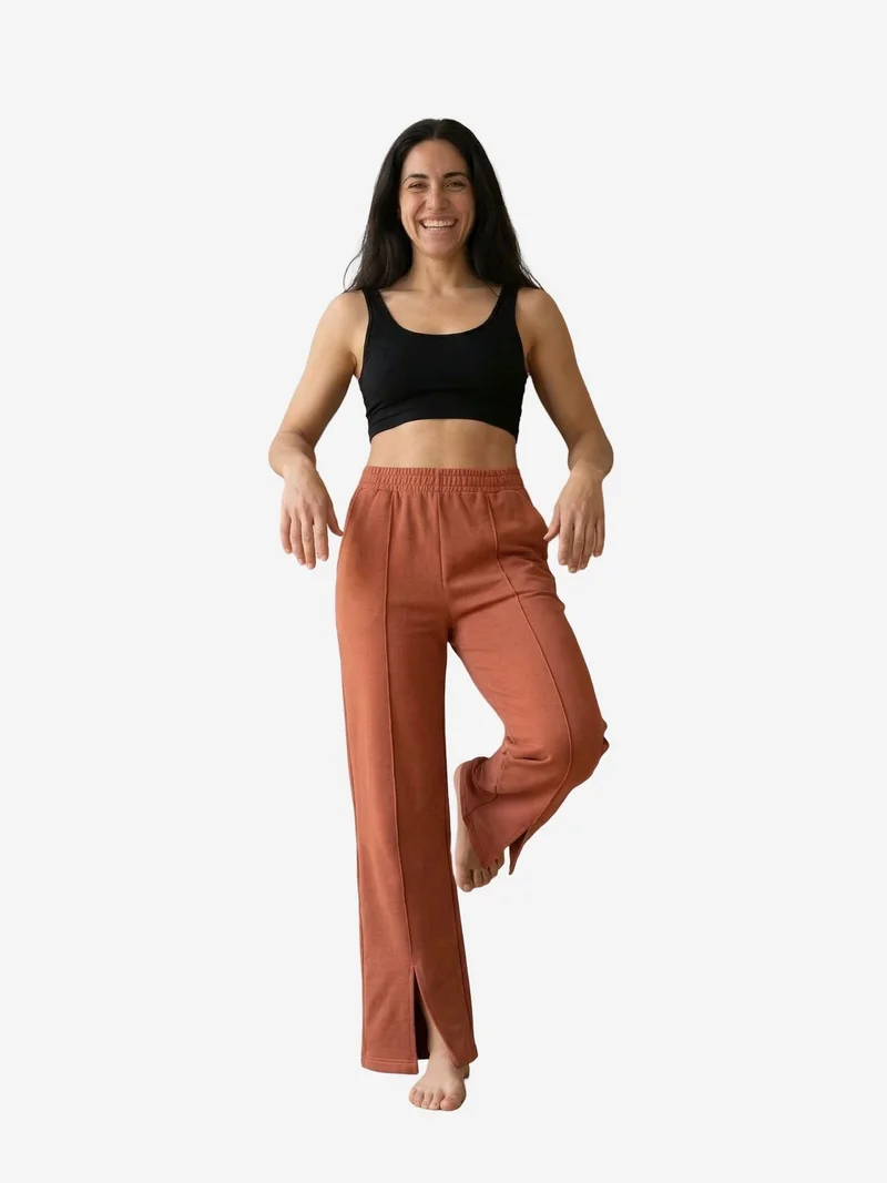 My Fashion Brick Red MY FASHION High-Waist Wide-Leg Knit Joggers for Women | Best Price UAE
