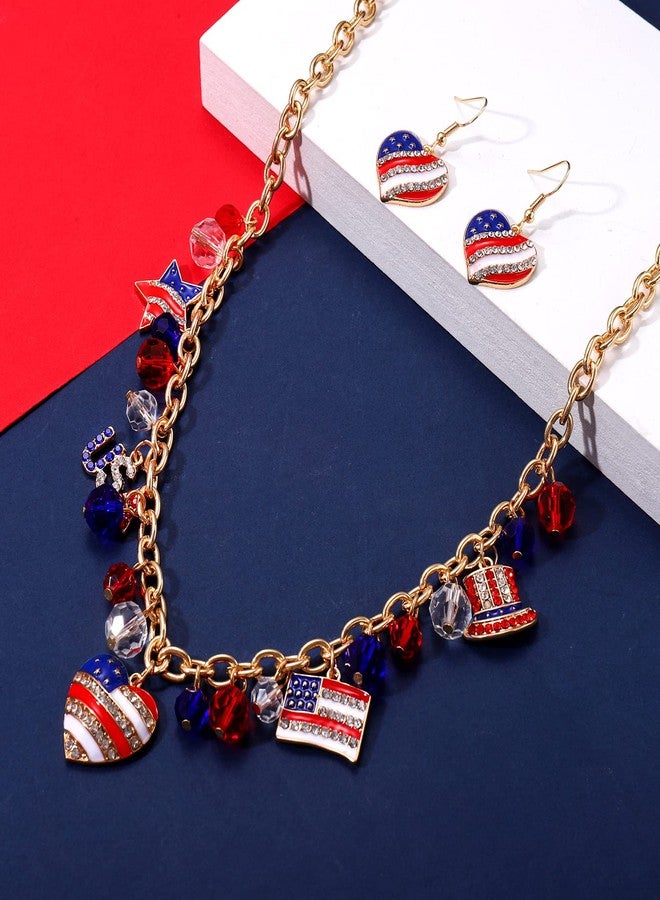boderier 4th of July Jewelry Set American Flag Charm Choker Necklace Bracelets Heart Dangle Earrings Patriotic Jewelry for Women Memorial Independence Day Gifts - Image 5