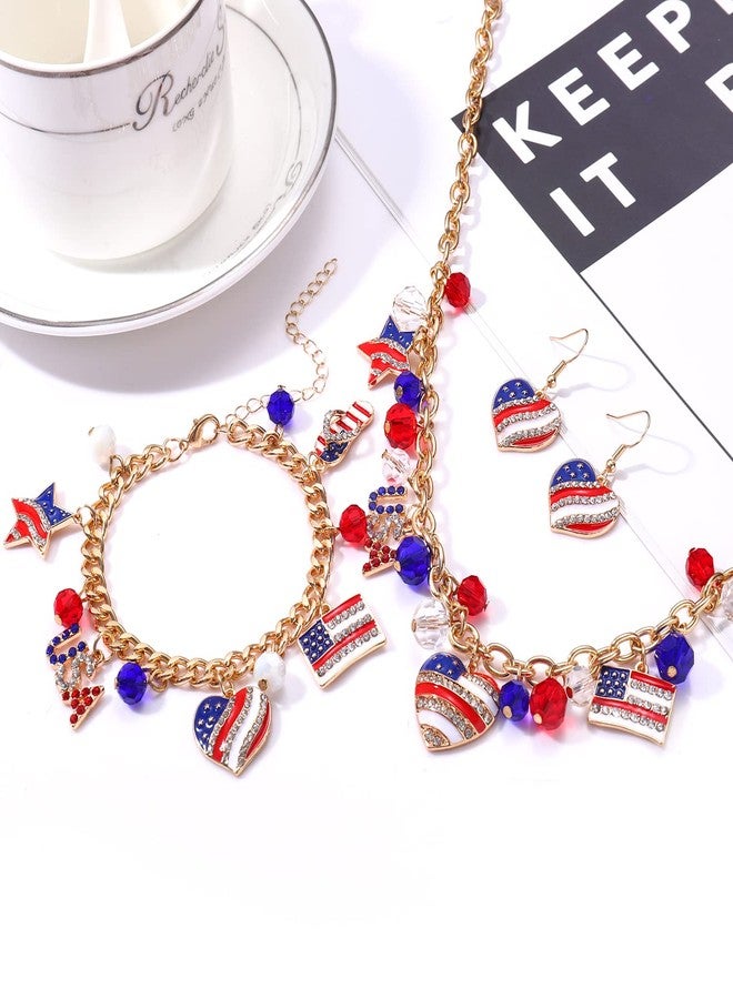 boderier 4th of July Jewelry Set American Flag Charm Choker Necklace Bracelets Heart Dangle Earrings Patriotic Jewelry for Women Memorial Independence Day Gifts - Image 4