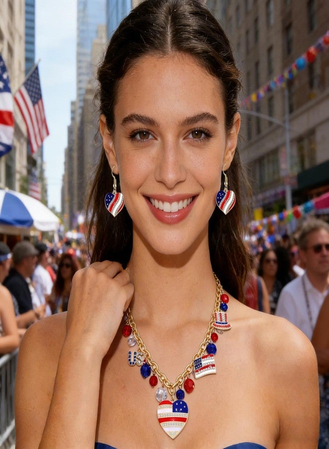 boderier 4th of July Jewelry Set American Flag Charm Choker Necklace Bracelets Heart Dangle Earrings Patriotic Jewelry for Women Memorial Independence Day Gifts - Image 3