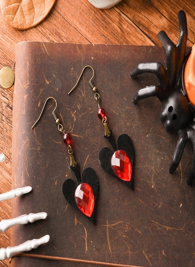RareLove Vintage Lolita Red Rhinestone Heart Dangle Earrings - Image 2