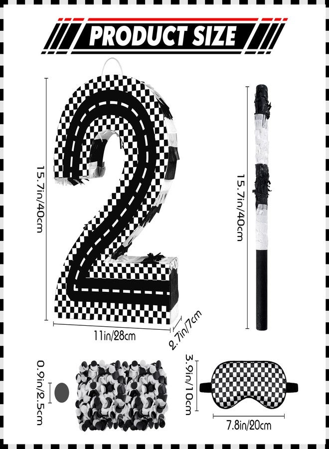 Lcoor Racing Cars Birthday Decorations, Racing Cars Number 2 Pinata with Stick Blindfold and Confetti Racing Cars 2nd Birthday Party Decoration & Supplies (Racing Cars 2) - Image 2