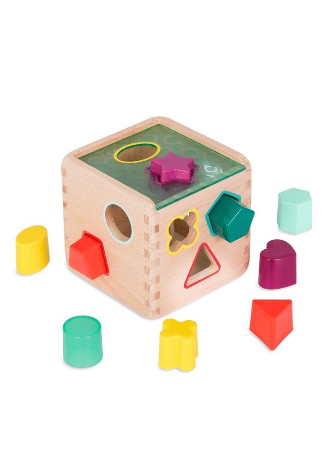 B. Toys Wonder Cube Developmental Toy Wooden Shape Sorter 9 Colorful Shapes Educational Toy For Toddlers Kids 18 Months + - Image 1
