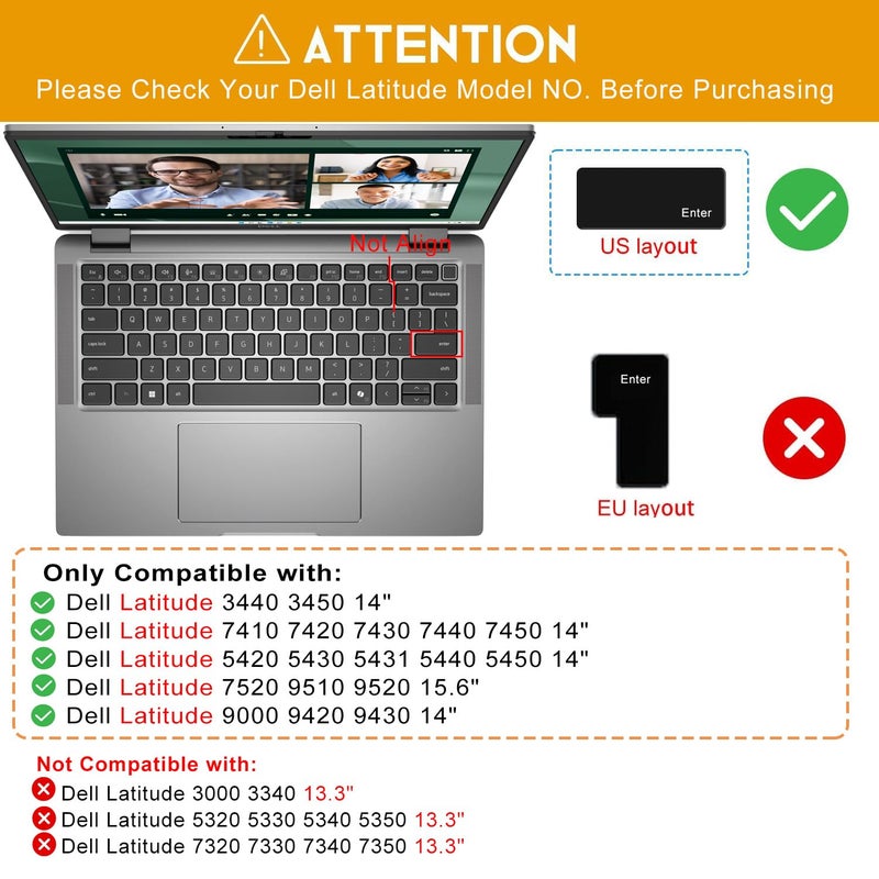 CaseBuy Keyboard Cover for Dell Latitude 3440 3450 5420 5430 5440 5450 14, Latitude 7420 7430 7440 7450 14 /Latitude 9510 9520 7520 15.6/14" Latitude 9420 9430 Protector Skin,Clear - Image 2