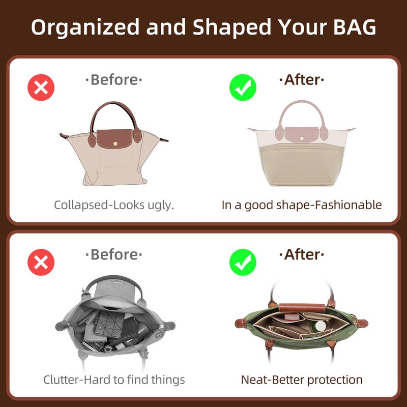 Doxo Longchamp Purse Organizer Insert Large Compatible with Le Pliage L Handbags Tote(Large,Beige) - Image 4