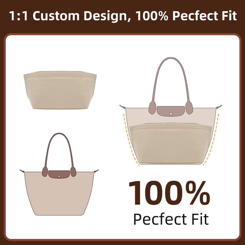 Doxo Longchamp Purse Organizer Insert Large Compatible with Le Pliage L Handbags Tote(Large,Beige) - Image 5