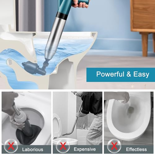 Omont Toilet Plunger Drain Clog Remover: High Pressure Air Drain Blaster Gun Drain Clog Remover Tool- Stainless Steel Air Plunger for Bathroom, Sink, Floor, Kitchen Clogged - Image 4
