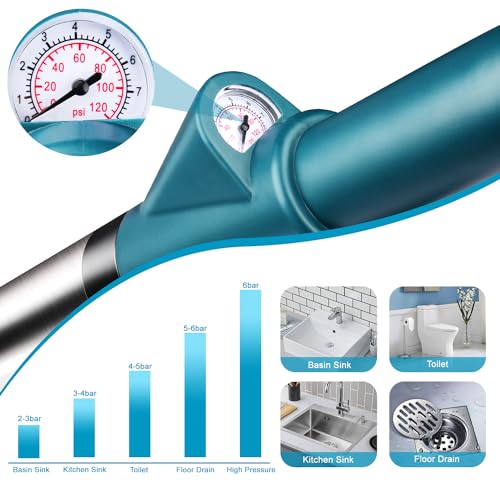 Omont Toilet Plunger Drain Clog Remover: High Pressure Air Drain Blaster Gun Drain Clog Remover Tool- Stainless Steel Air Plunger for Bathroom, Sink, Floor, Kitchen Clogged - Image 3