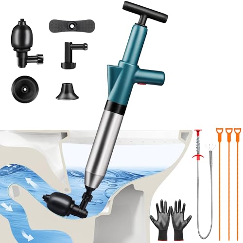 Omont Toilet Plunger Drain Clog Remover: High Pressure Air Drain Blaster Gun Drain Clog Remover Tool- Stainless Steel Air Plunger for Bathroom, Sink, Floor, Kitchen Clogged - Image 1