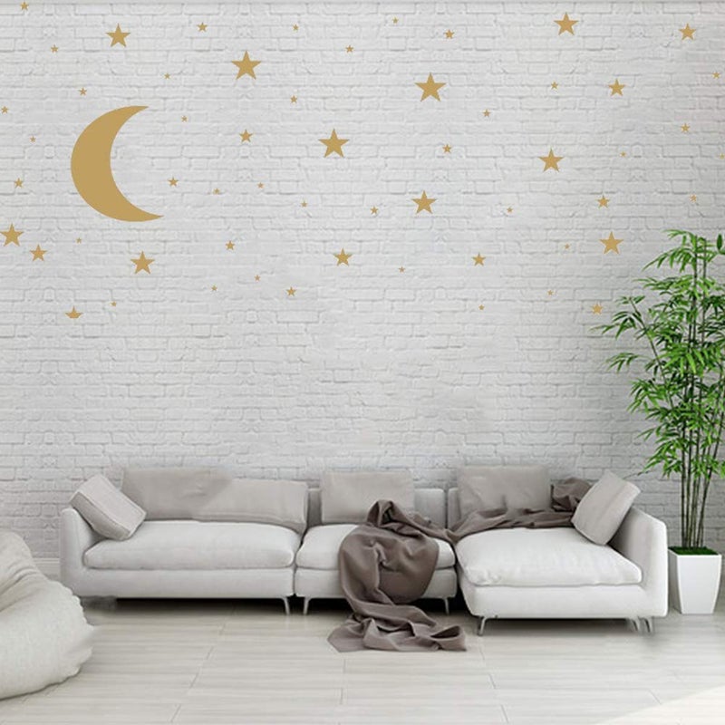 thovorrnl Moon and Stars Wall Decal Vinyl Sticker, Removable Children Kids Art DIY Sticker Mural for Boy Girls Baby Room Decoration Good Night Nursery Wall Decor Home House Bedroom Design (Golden) - Image 3