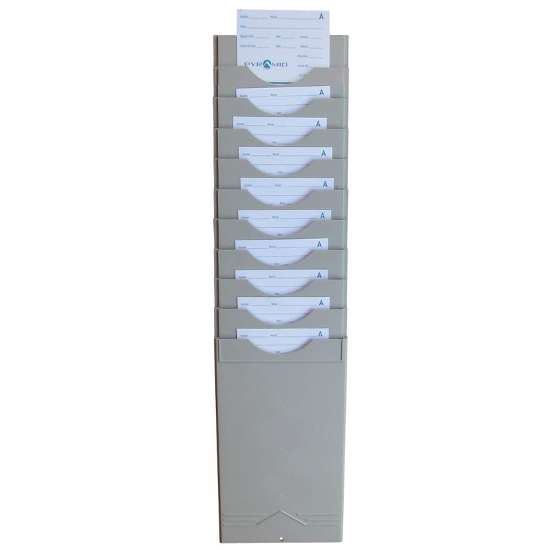 Pyramid Time Systems Pyramid Technologies Time Card Rack, 10 Pockets, Plastic, Light Gray - Image 1