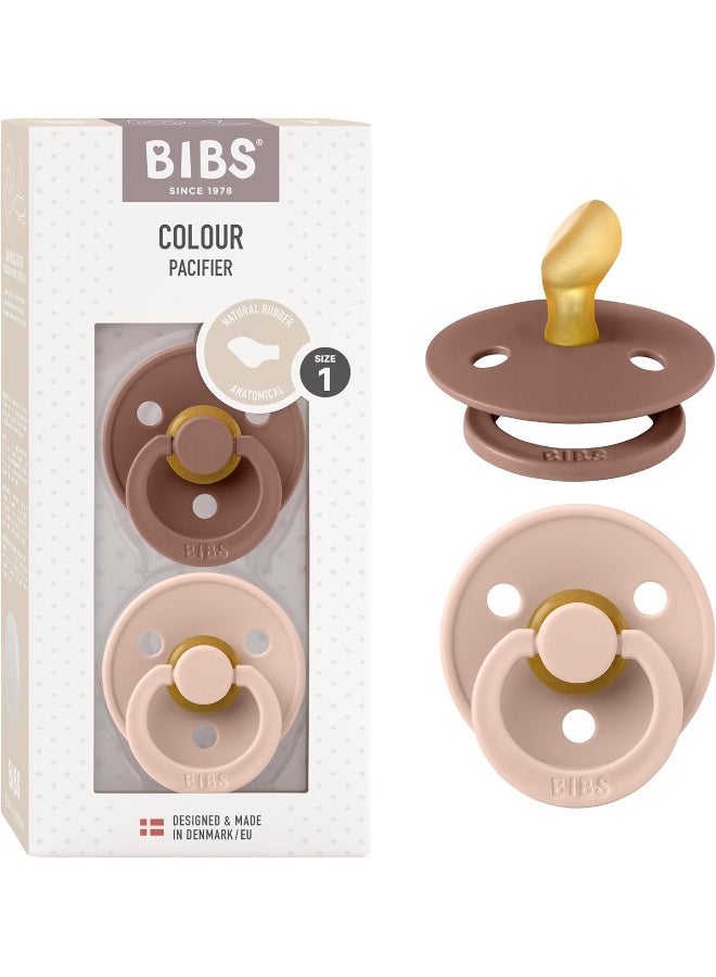 BIBS لهاية بوبس الملونة الأناتومية - عبوة من 2، مصاصة خالية من BPA، مطاط طبيعي قويم الأسنان، مصنوعة في الدنمارك. 0-6 أشهر (عبوة من 2)، وودتشوك/بلوش - Image 1