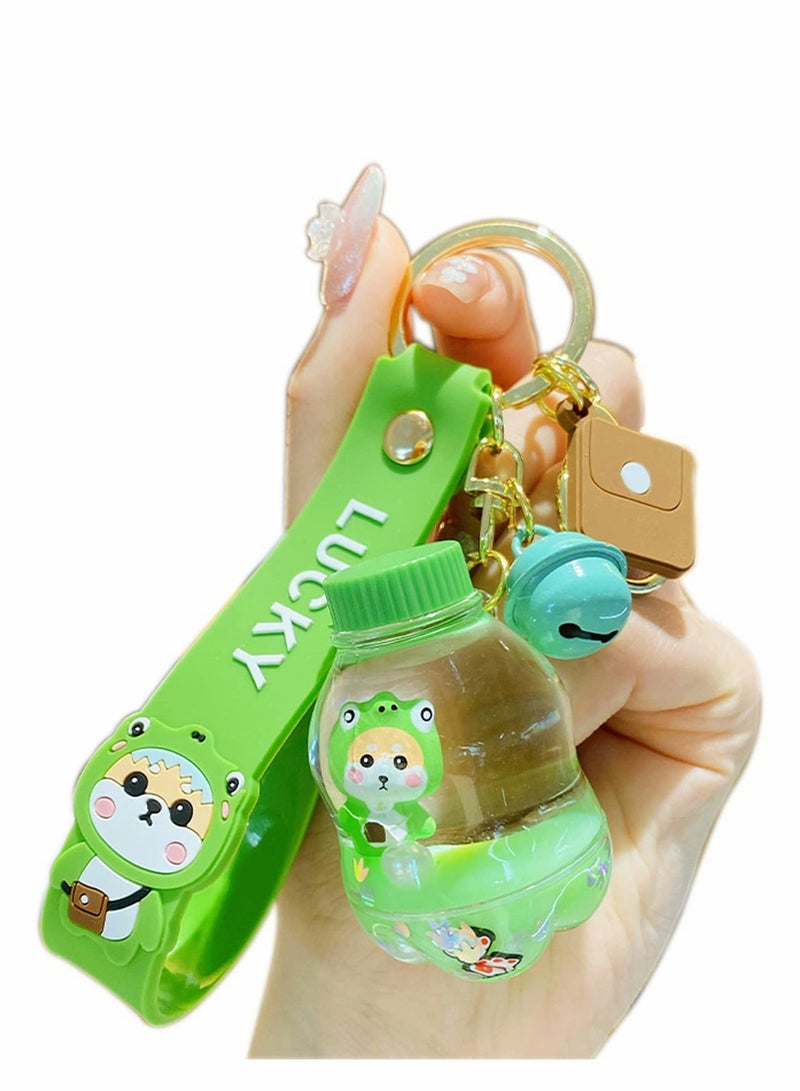 Excefore Keychain Gift Kawaii Backpack Charms Cartoon Shiba Inu Liquid Floating Boy Girl Bag Keychains Women Car Key Ring, Green - Image 1